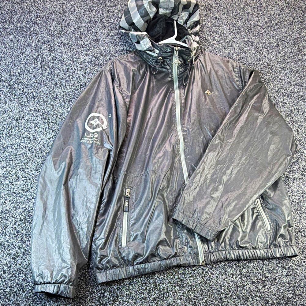 LRG Black Windbreaker Jacket Men’s L Full Zip Hooded Lined Zipped Pockets